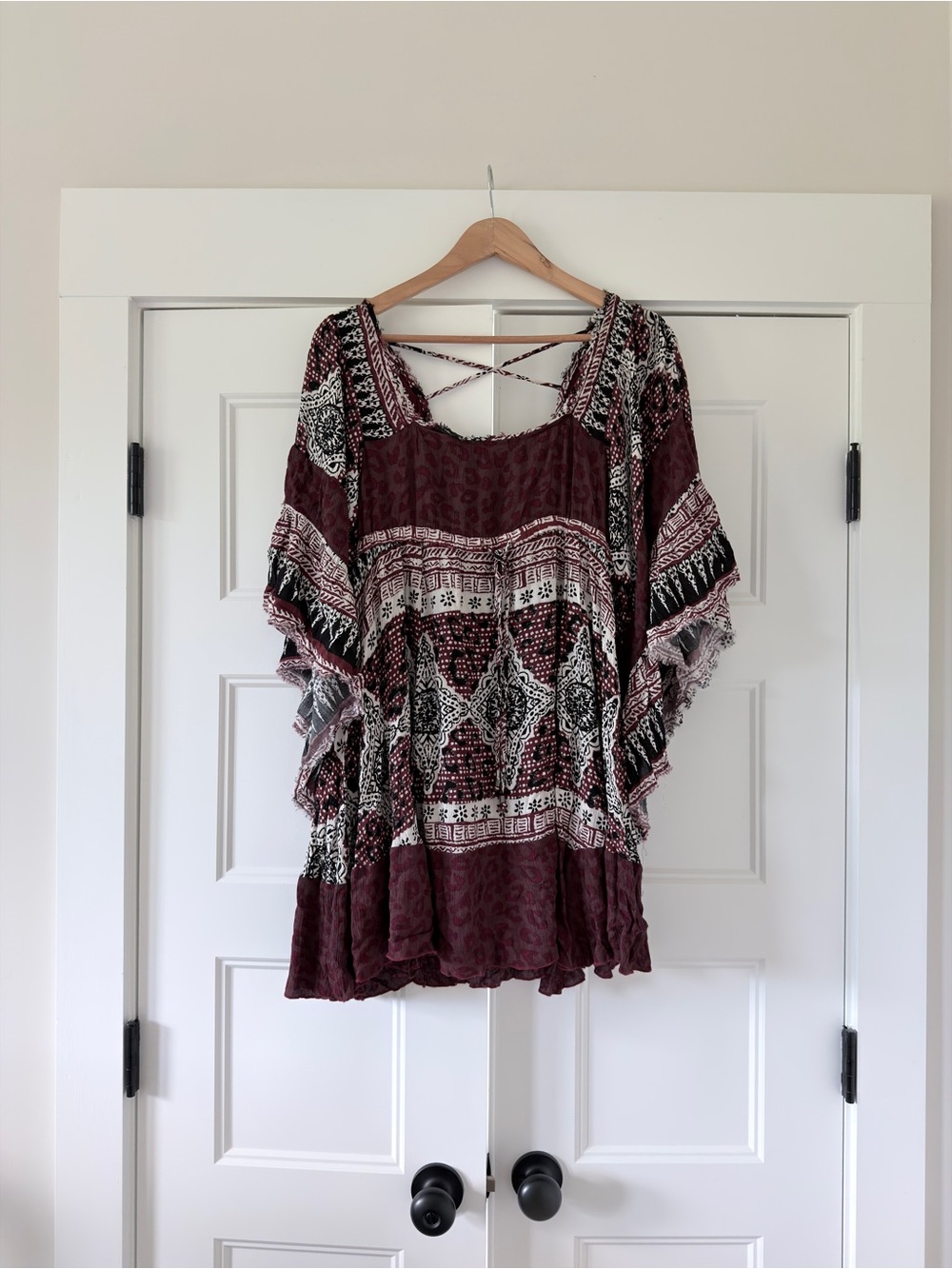 Free People Bohemian Crisscross Back Women’s Short Dress Tunic Leopard Mix XS